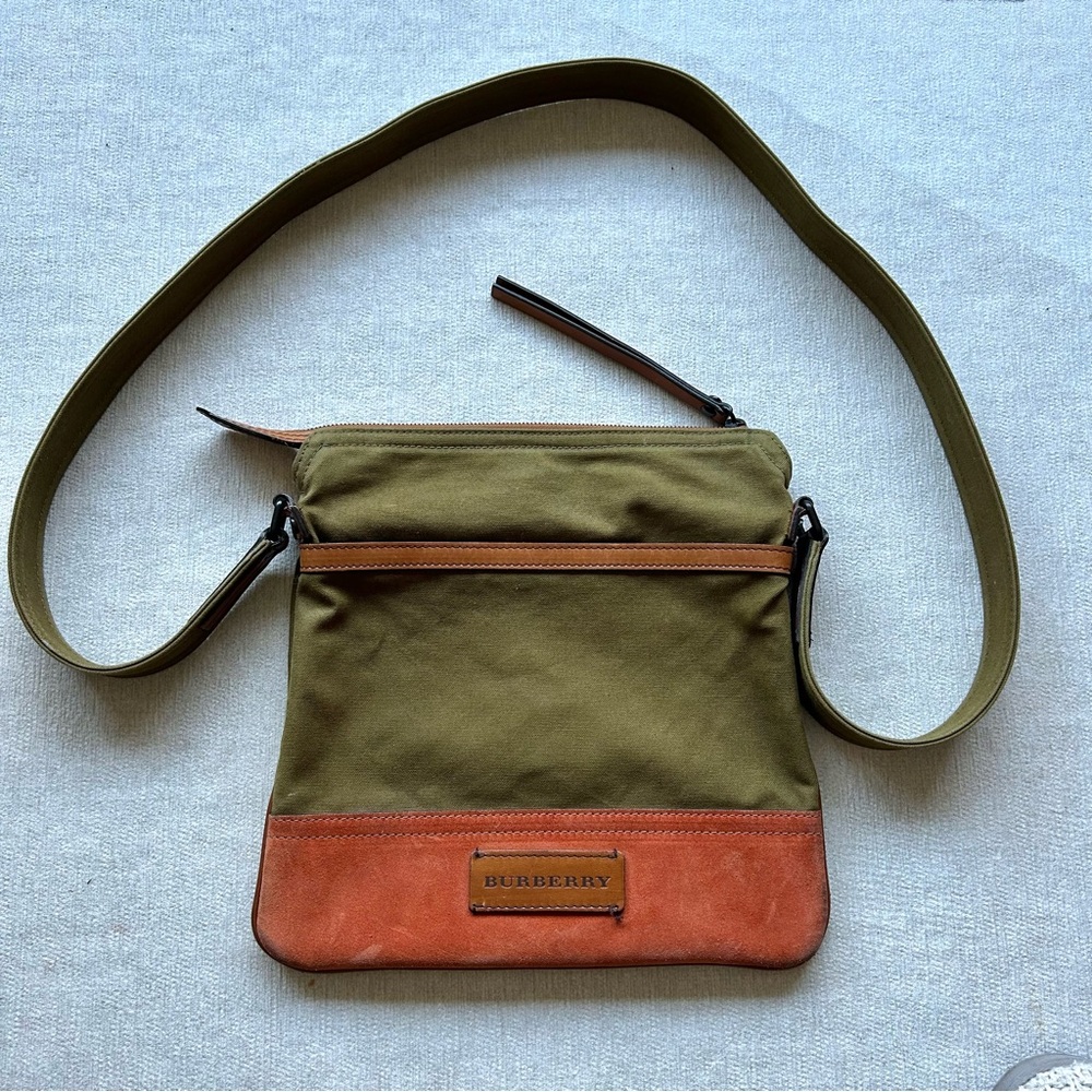 Burberry Green and Brown Canvas Suede Messenger Bag